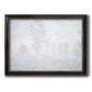 Impressionist atmospheric landscape in morning haze by Claude Monet printed on canvas in an ornate black frame with gilded inner detail.