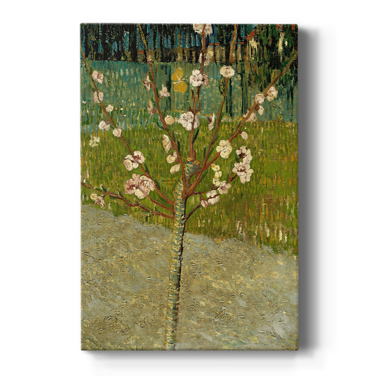 Canvas art print featuring an expressive scene of blooming branches against a bright blue sky on a clean white background.