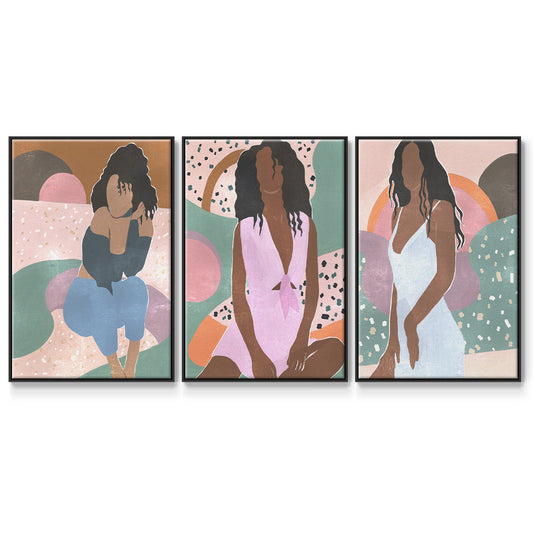 Curly Lady I - Framed Premium Gallery Wrapped Canvas L Frame 3 Piece Set - Ready to Hang