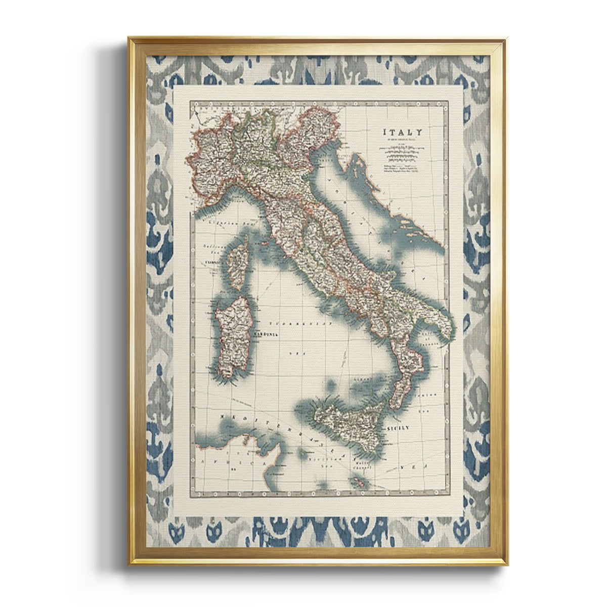 Bordered Map of Italy - Modern Framed Canvas Print