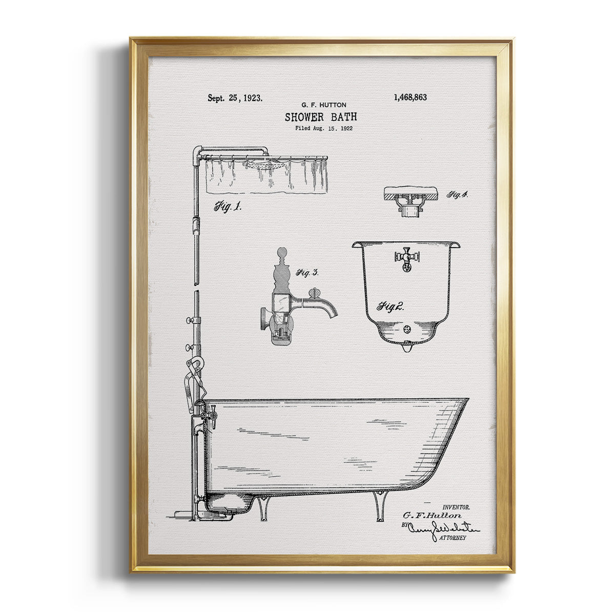 Vintage Bath I - Modern Framed Canvas Print