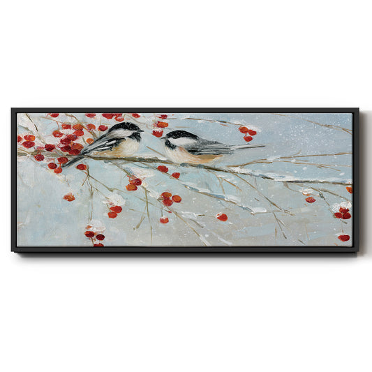 Chickadees in Winter - Floater Framed Canvas Print