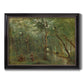 Traditional rural landscape scene with figures by Jean-Baptiste-Camille Corot printed on canvas in an ornate black frame with gilded inner detail.