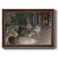 Impressionist backstage ballet scene by Edgar Degas printed on canvas in an ornate bronzed mahogany wood frame.