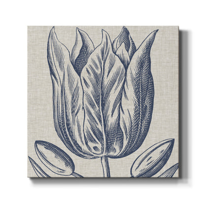Indigo Floral on Linen VI - Canvas Art Print