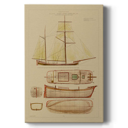 Antique Ship Plan IV Premium Gallery Wrapped Canvas - Ready to Hang