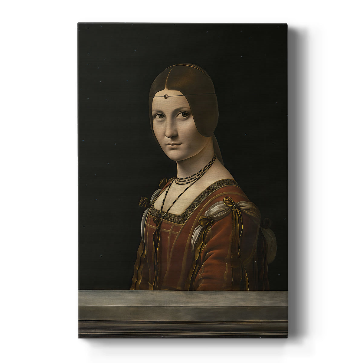 Canvas art print featuring a Renaissance portrait of a woman in profile with smooth tones and dark background on a clean white background.