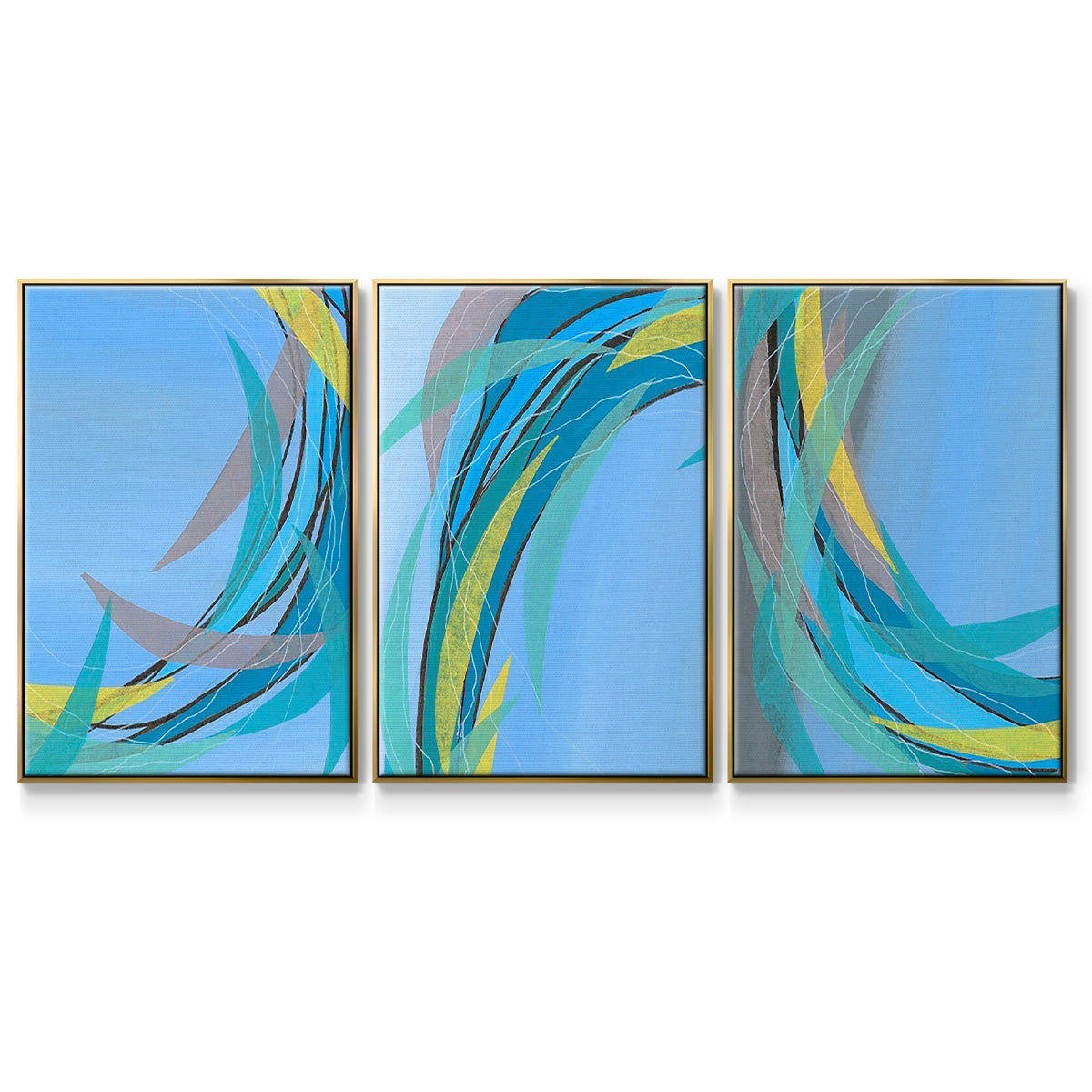 Circulating Flow I - Framed Premium Gallery Wrapped Canvas L Frame 3 Piece Set - Ready to Hang