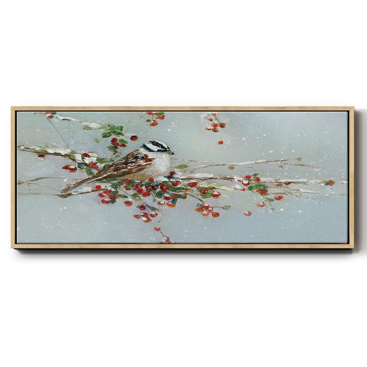 Woodpecker in Winter - Floater Framed Canvas Print