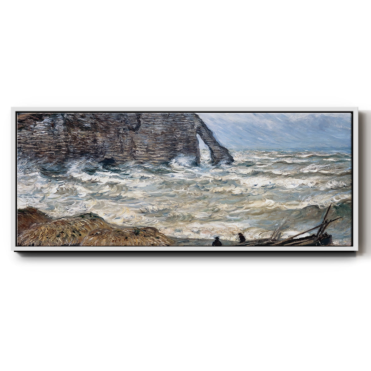 The Manneport, Étretat, Rough Sea, 1883 - Floater Framed Canvas Print