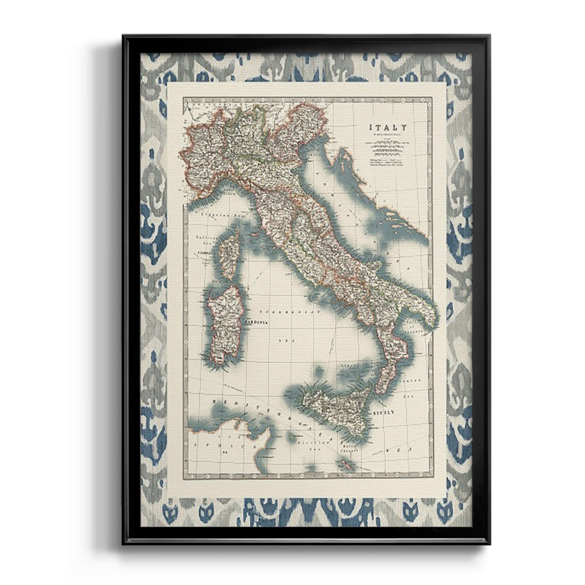 Bordered Map of Italy - Modern Framed Canvas Print