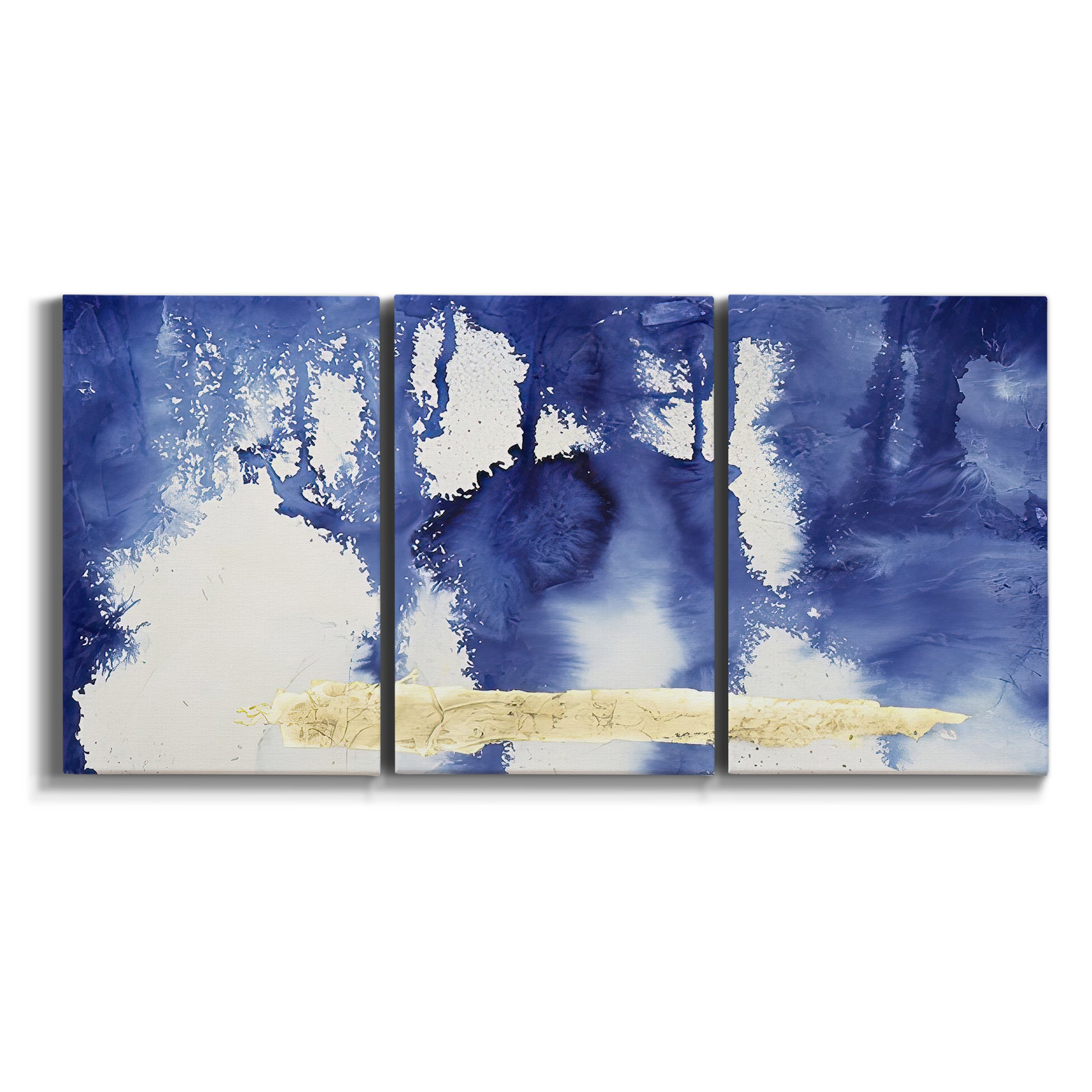 Three-panel canvas wall art featuring saturated abstract color fields on white background.