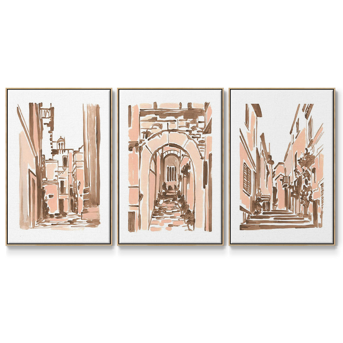 Blush Architecture Study I - Floater Framed Canvas Set