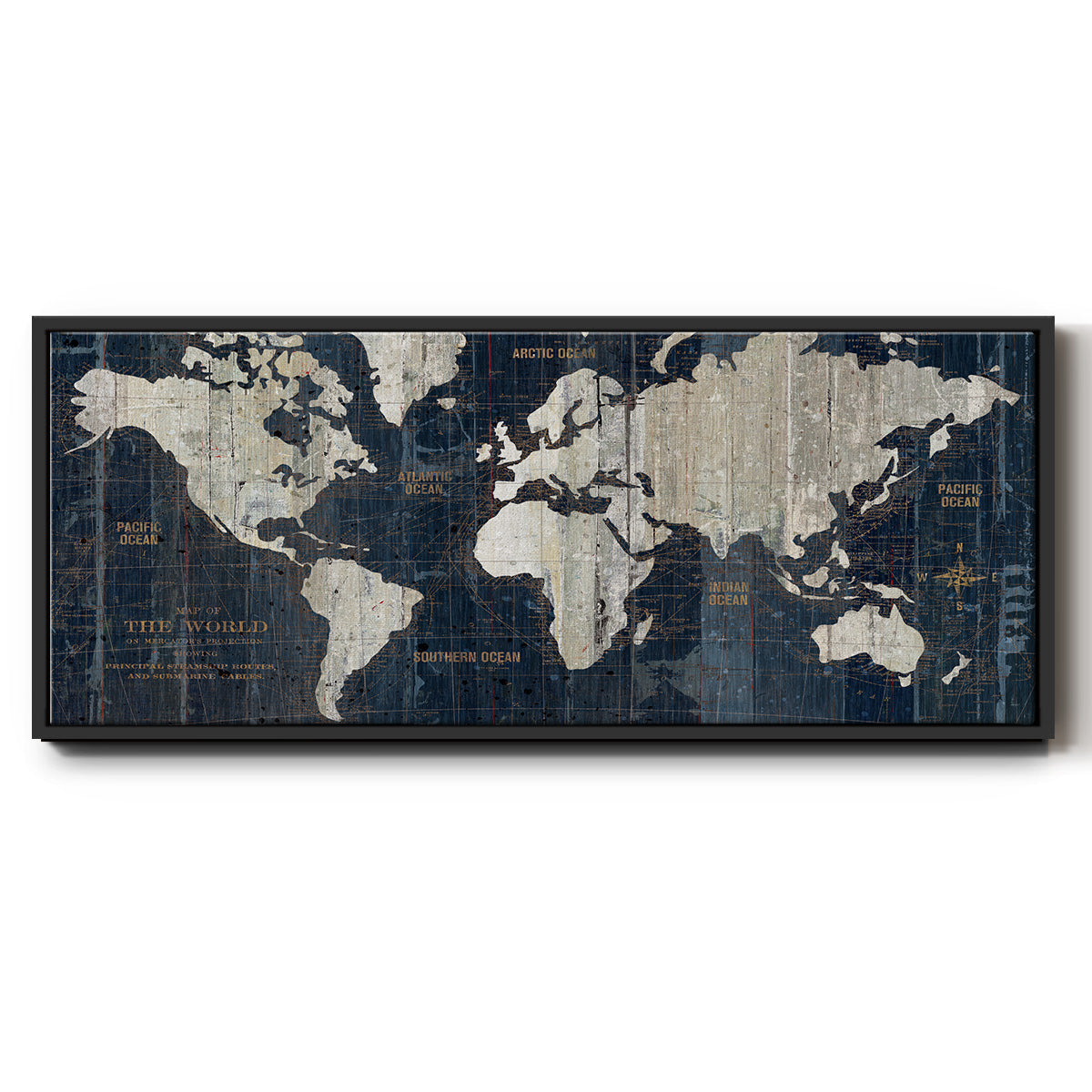 Old World Map Blue - Floater Framed Canvas Print