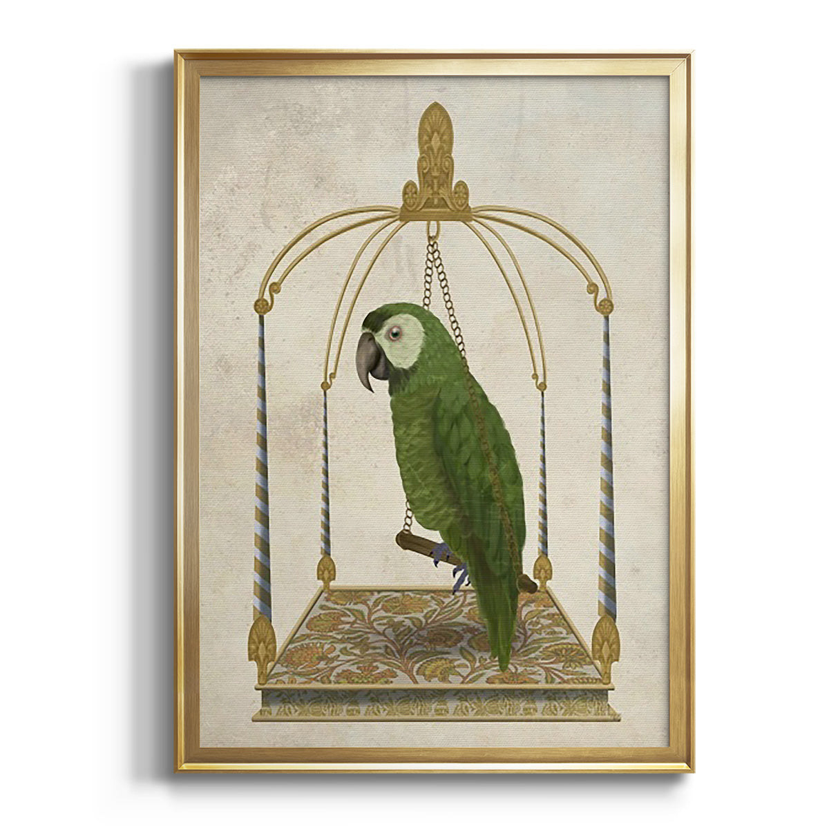 Green Parrot on Swing - Modern Framed Canvas Print