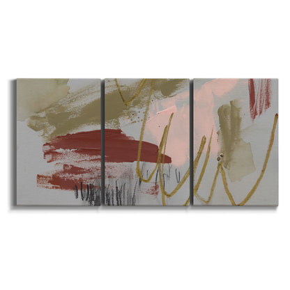 Three-panel canvas wall art featuring minimalist abstract line textures on white background.