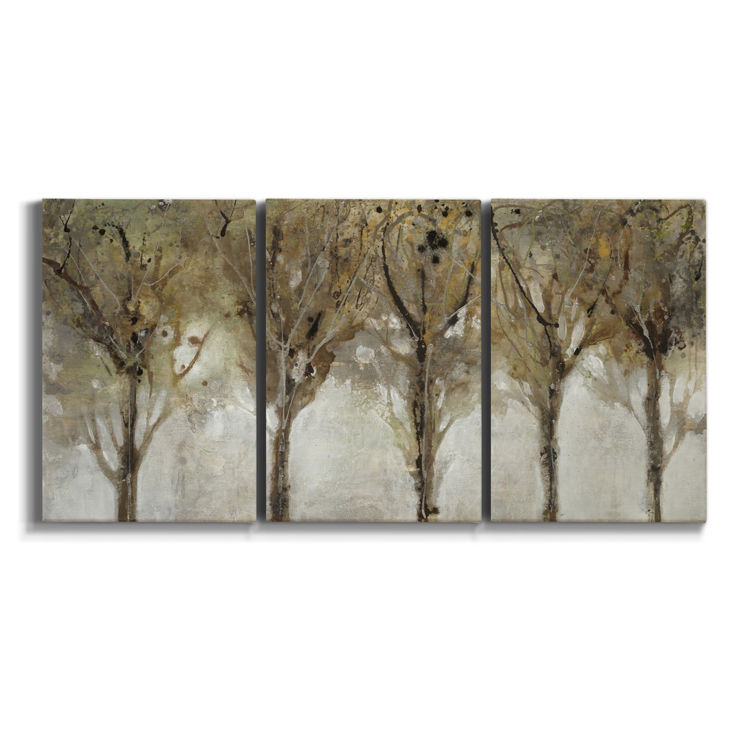 Three-panel canvas wall art featuring sunlight filtering through trees on white background.