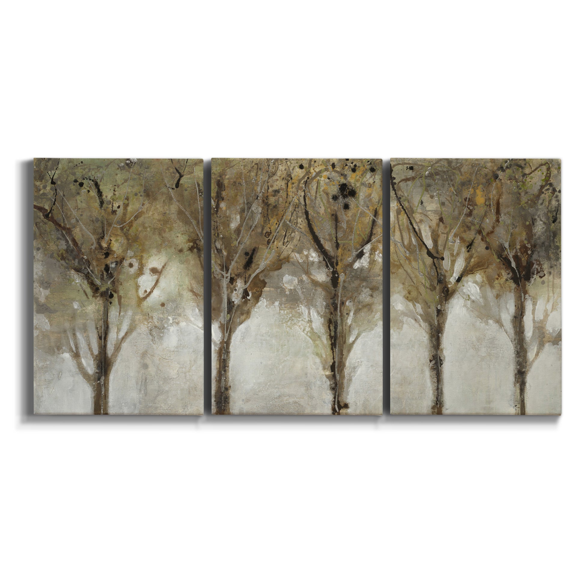 Three-panel canvas wall art featuring sunlight filtering through trees on white background.