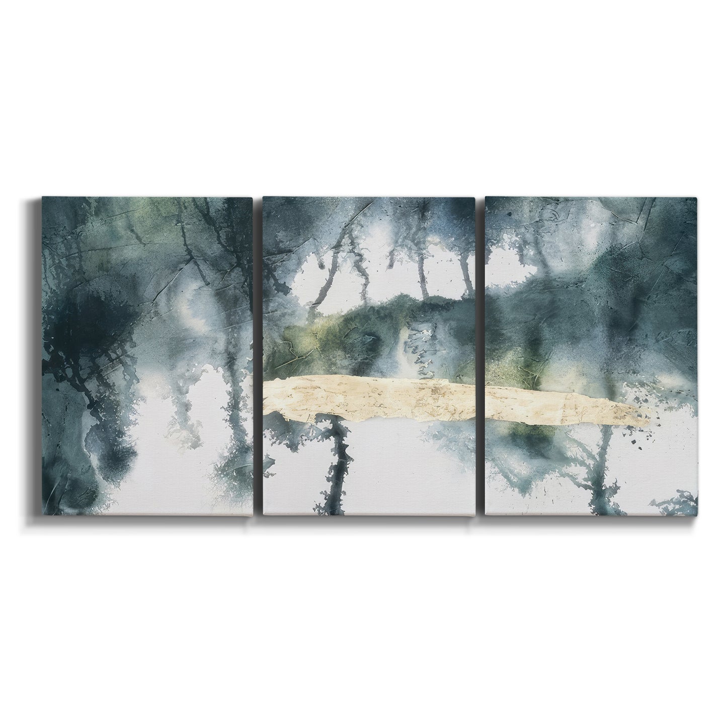 Three-panel canvas wall art featuring saturated abstract color fields on white background.