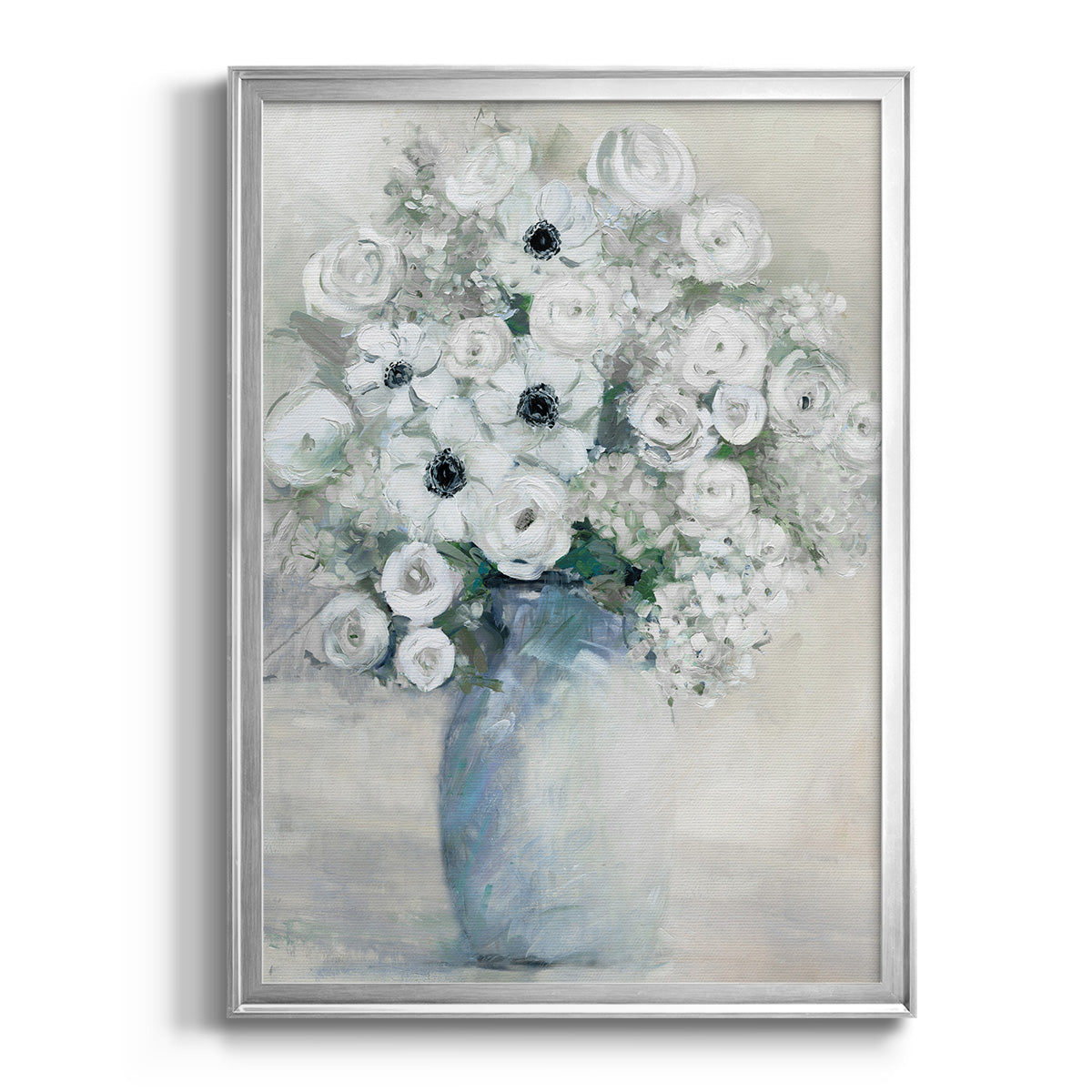 White Anemone Bouquet - Modern Framed Canvas Print