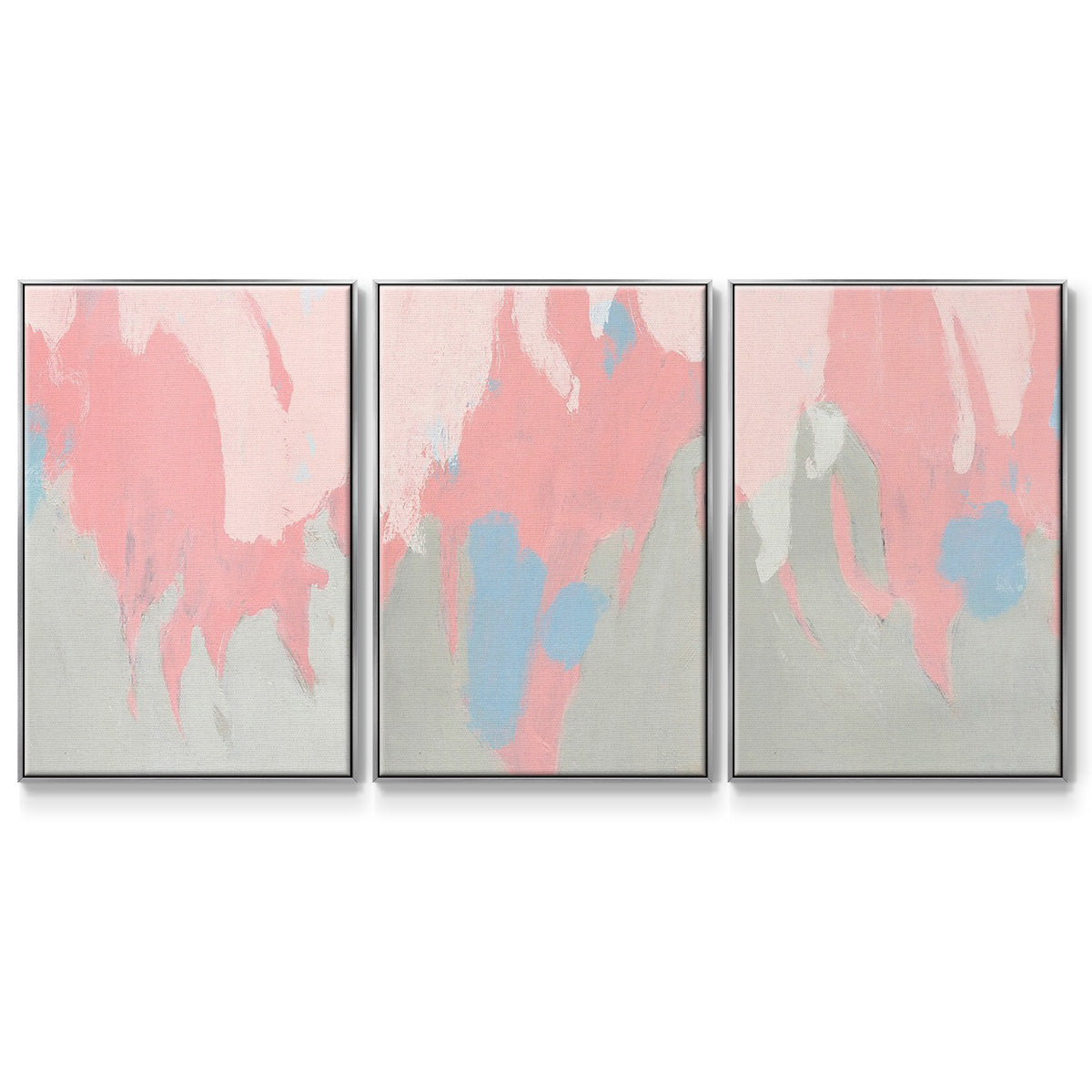 Blushing Abstract I - Framed Premium Gallery Wrapped Canvas L Frame 3 Piece Set - Ready to Hang