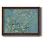 Impressionist flowering almond branch painting by Vincent van Gogh printed on canvas in an ornate bronzed mahogany wood frame.