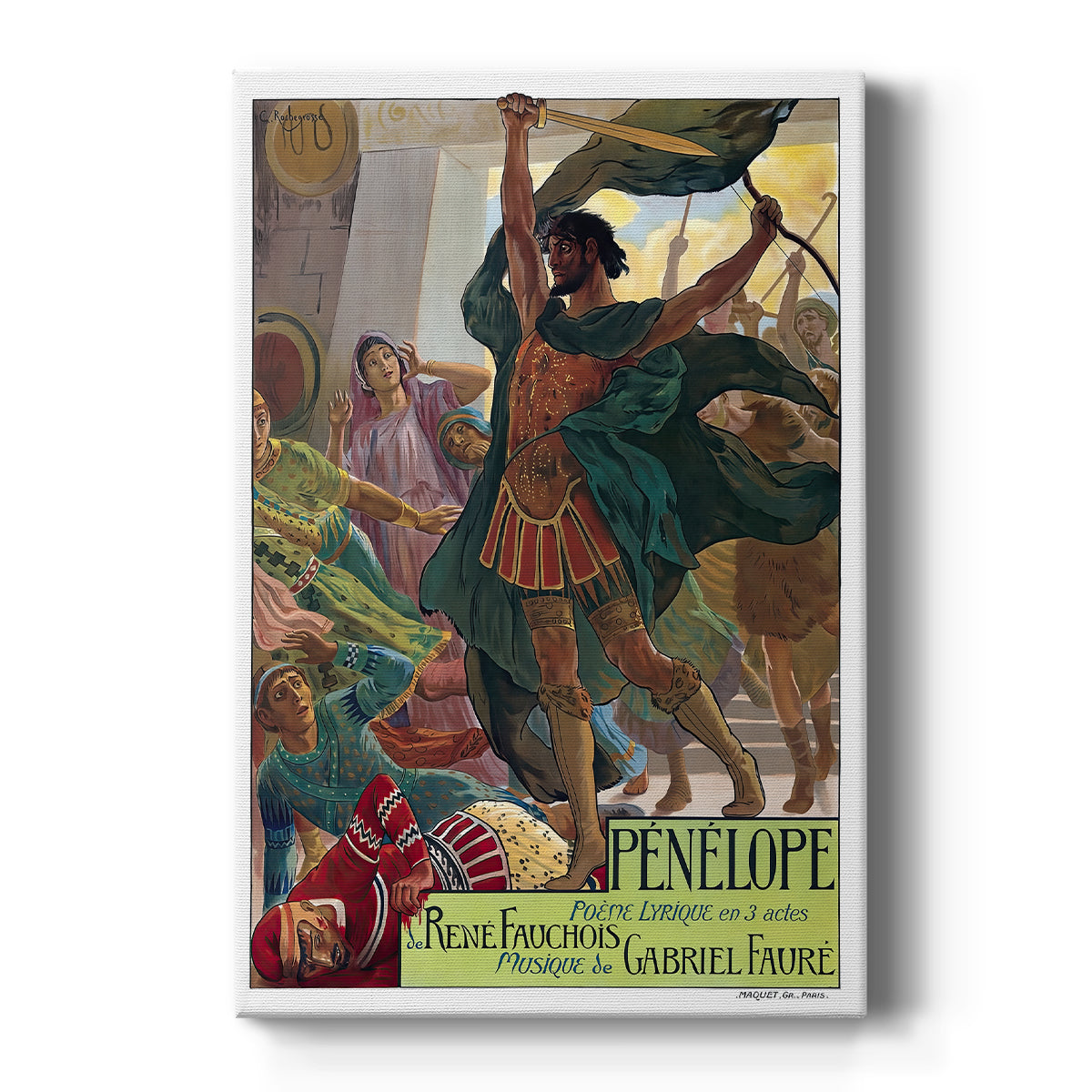 Canvas art print featuring an Art Nouveau poster of a woman with decorative framing and soft tones on a clean white background.