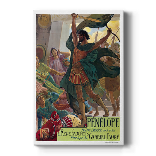 Canvas art print featuring an Art Nouveau poster of a woman with decorative framing and soft tones on a clean white background.