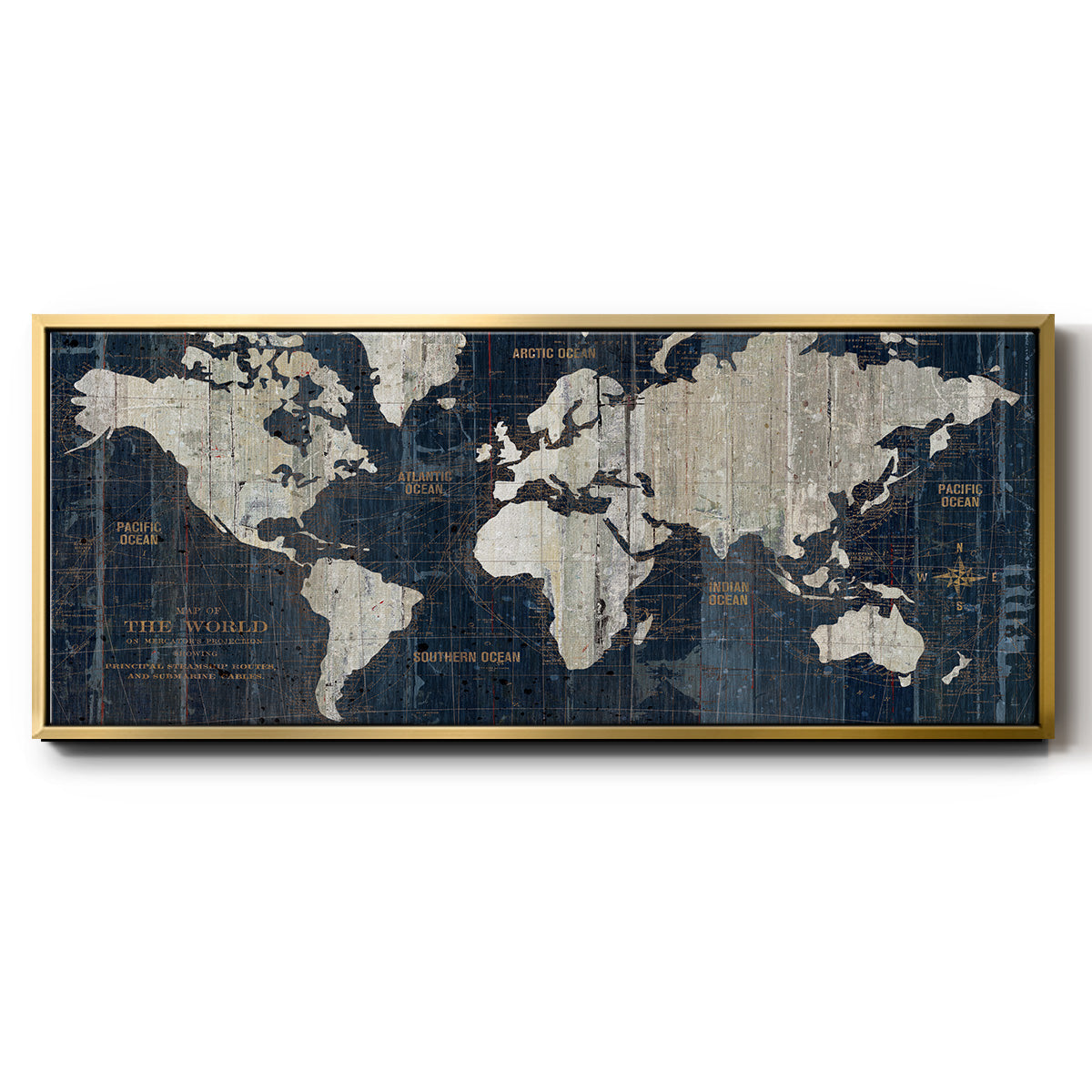 Old World Map Blue - Floater Framed Canvas Print