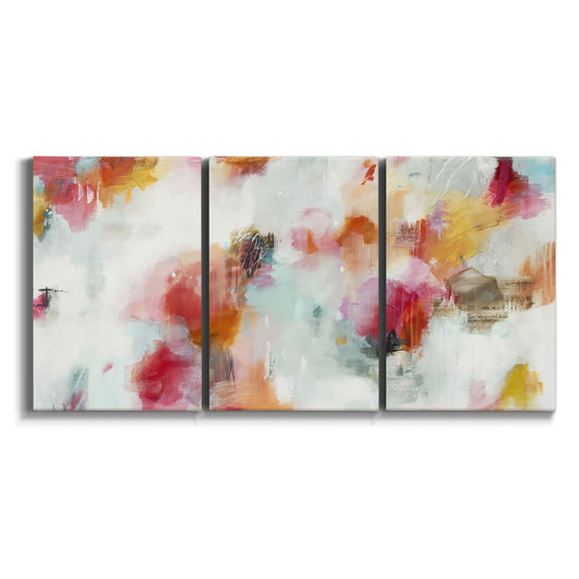 Three-panel canvas wall art featuring abstract directional visual shift on white background.