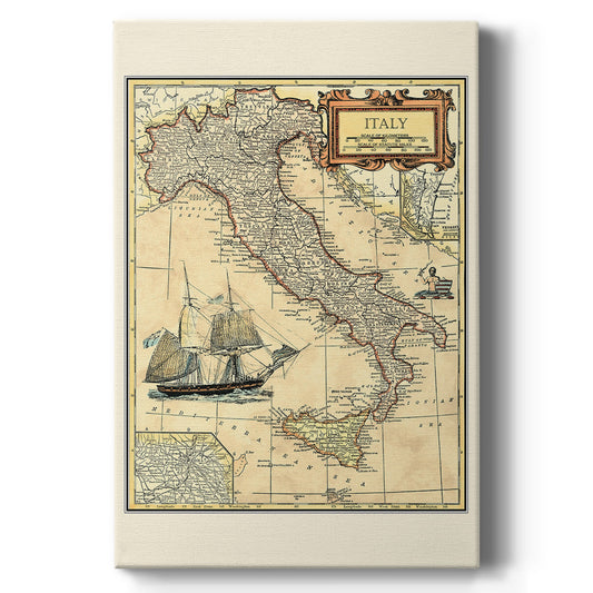 Italy Map Premium Gallery Wrapped Canvas - Ready to Hang