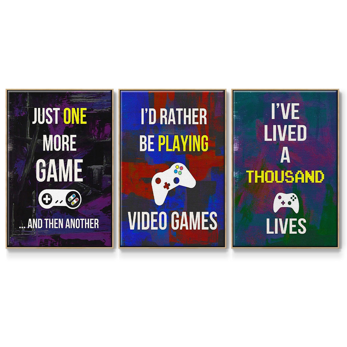 Gamer at Play I - Framed Premium Gallery Wrapped Canvas L Frame 3 Piece Set - Ready to Hang