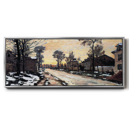 Road to Louveciennes, Melting Snow Children, Sunset - Floater Framed Canvas Print