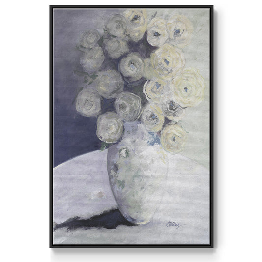 Green Vase with Yellow Flowers - Framed Premium Gallery Wrapped Canvas L Frame - Ready to Hang