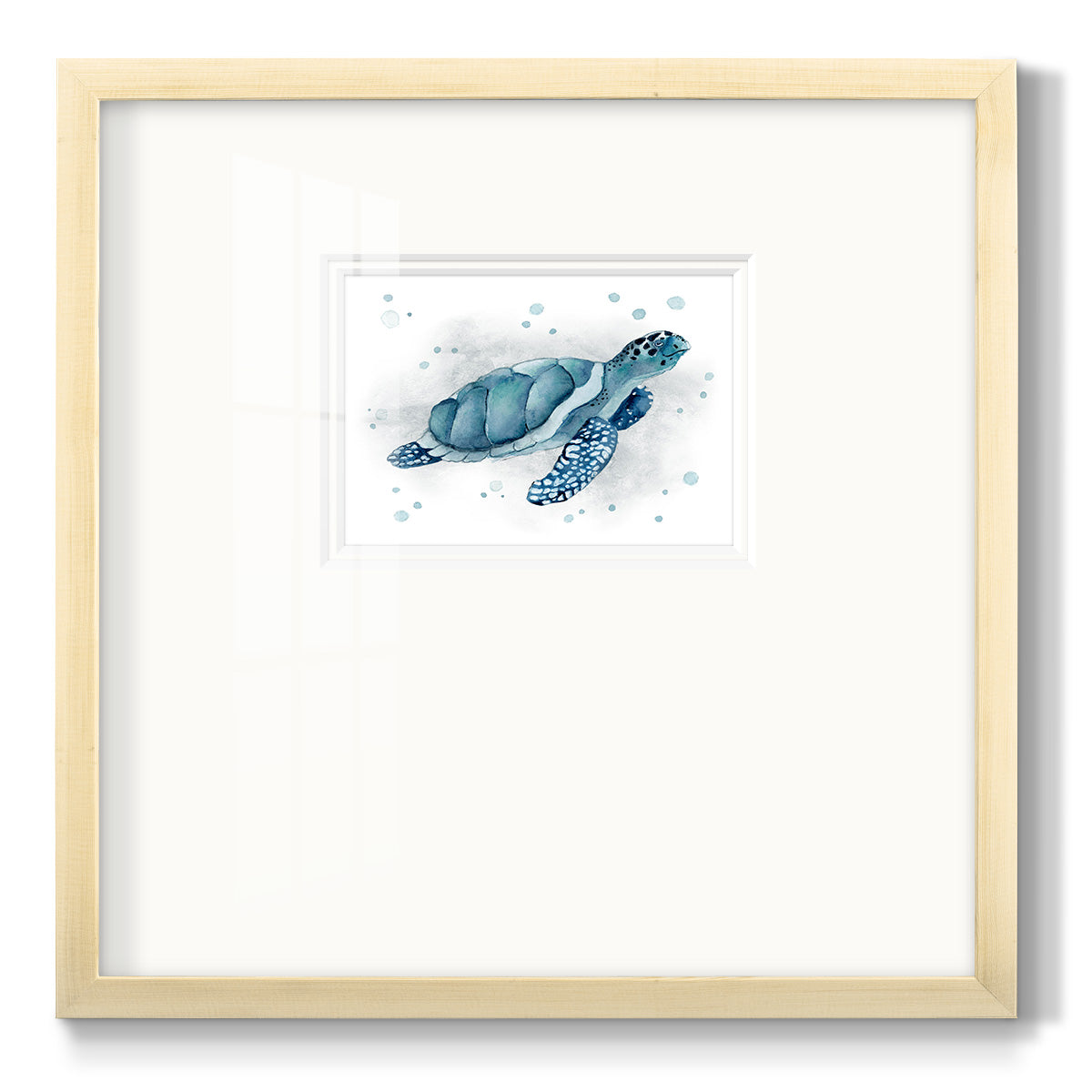 Blue Happy Turtle Bubbles - Double Matboard Framed Print
