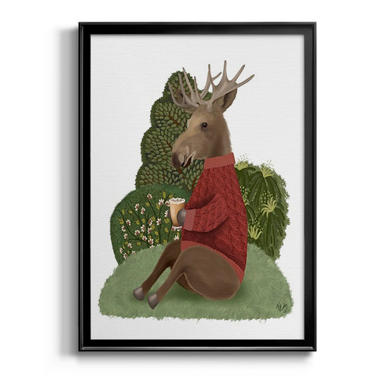 Latte Moose in Sweater - Modern Framed Canvas Print