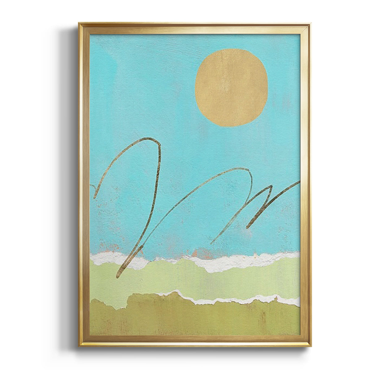 Green and Gold Pieced Landscape II - Modern Framed Canvas Print