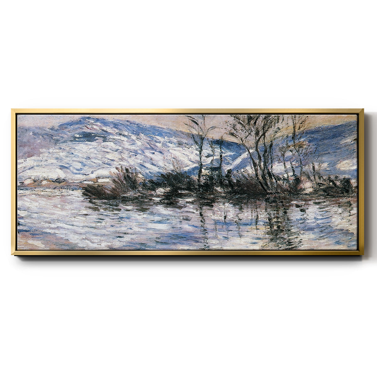 The Seine at Port Villez, Snow Effect, 1885 - Floater Framed Canvas Print