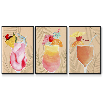 Tropical Cocktail I - Framed Premium Gallery Wrapped Canvas L Frame 3 Piece Set - Ready to Hang