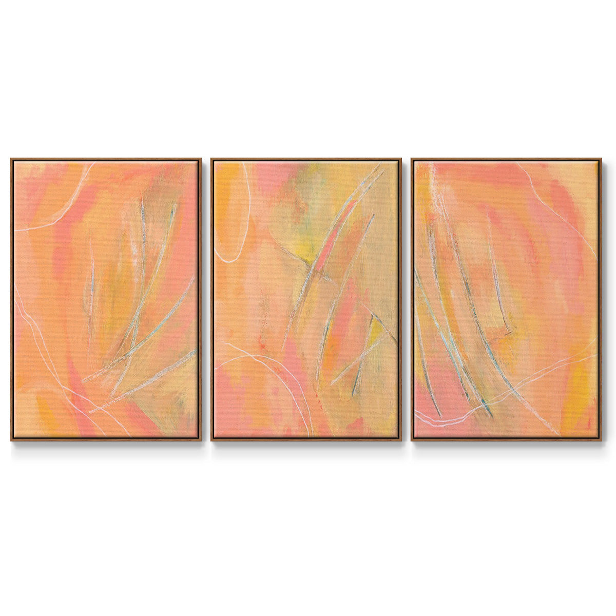 Peach Bliss I - Framed Premium Gallery Wrapped Canvas L Frame 3 Piece Set - Ready to Hang