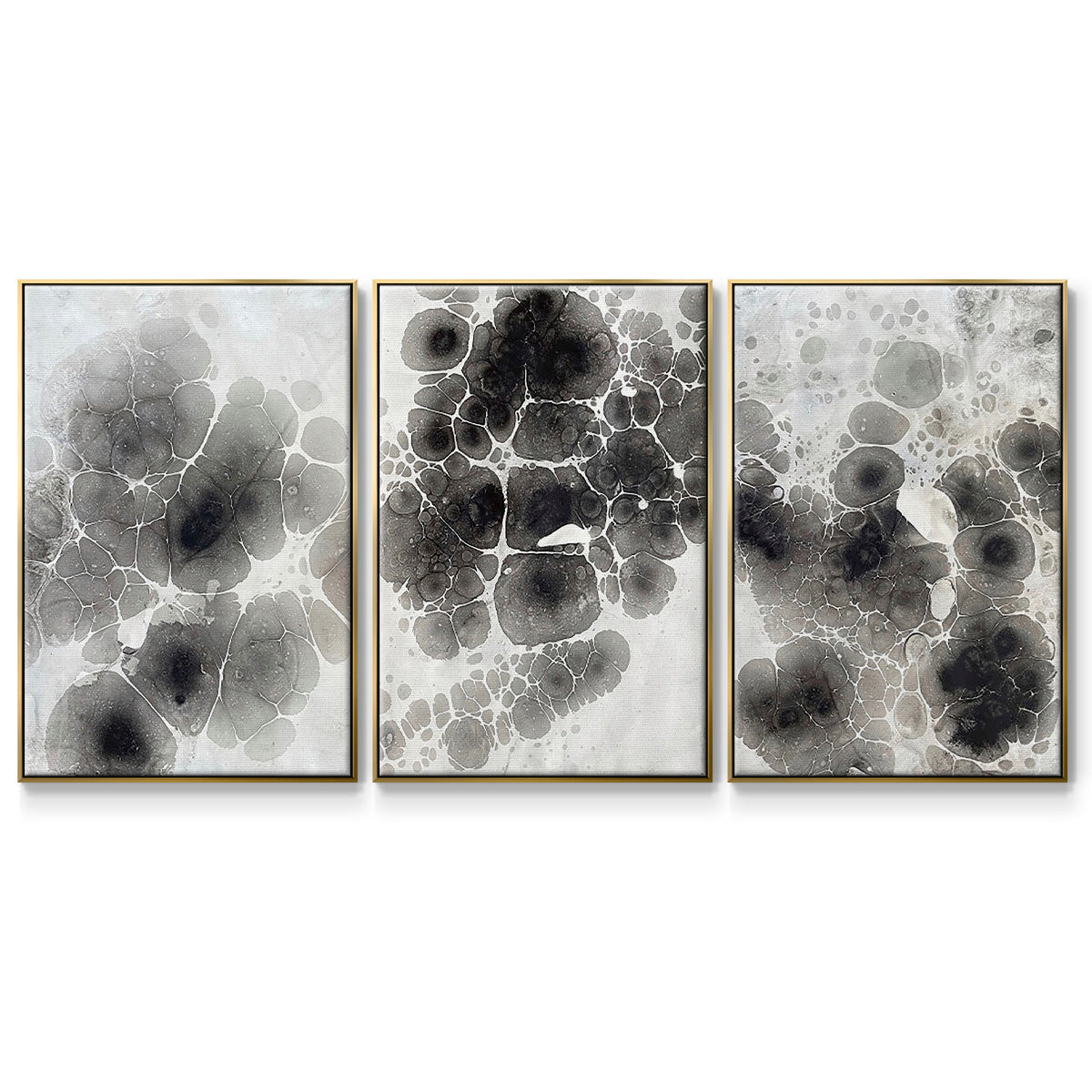 Marbling X - Framed Premium Gallery Wrapped Canvas L Frame 3 Piece Set - Ready to Hang