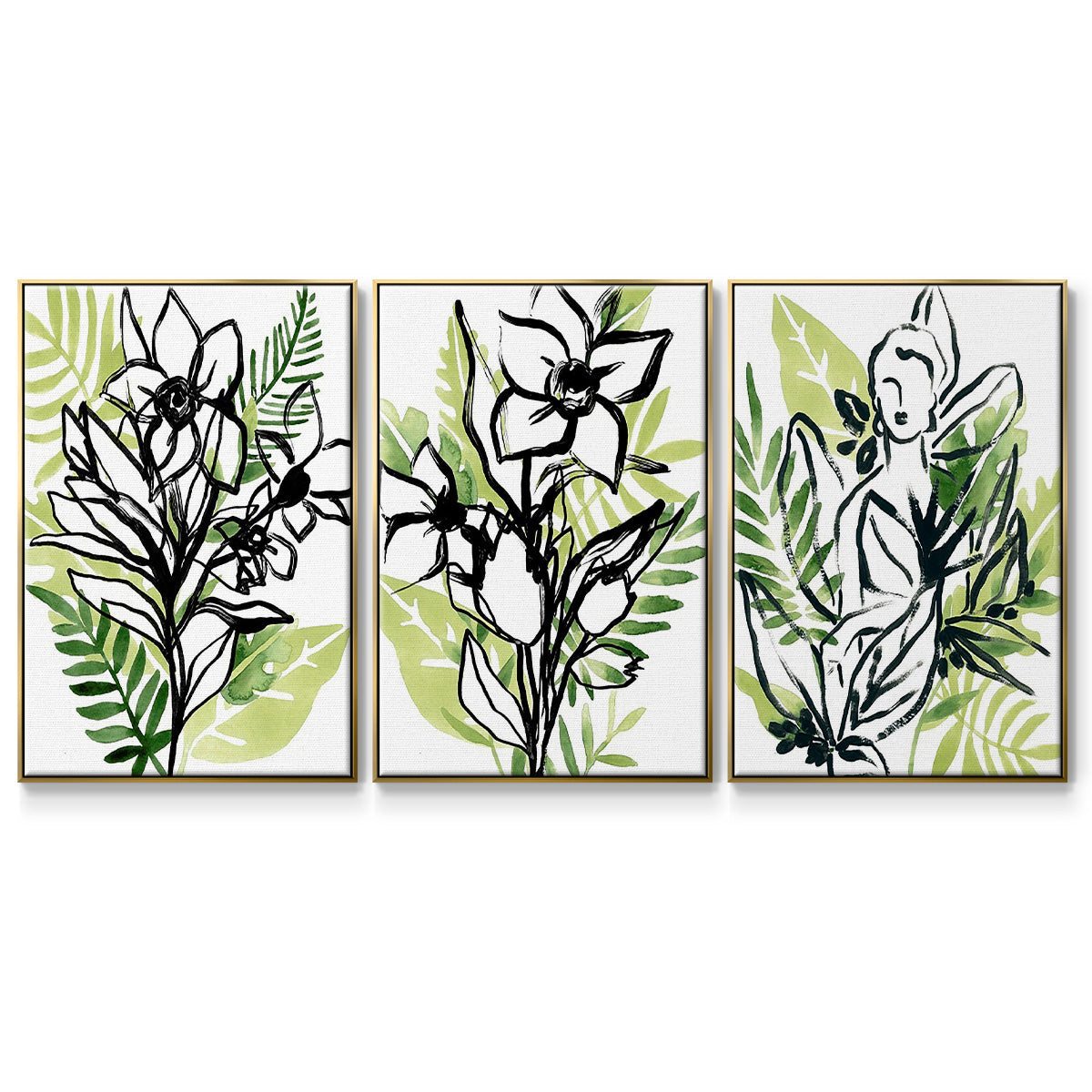 Tropical Sketchbook I - Framed Premium Gallery Wrapped Canvas L Frame 3 Piece Set - Ready to Hang