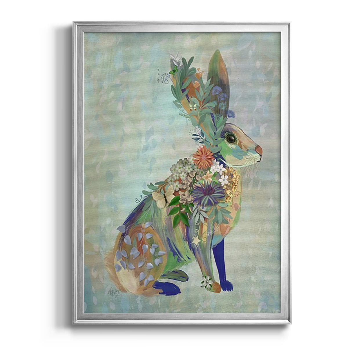 Fantastic Florals Hare, Sitting - Modern Framed Canvas Print