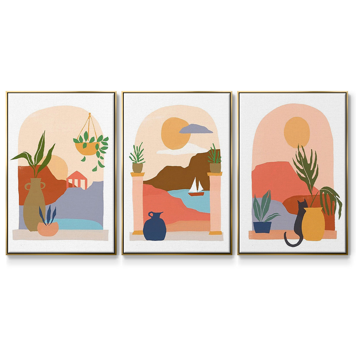 Palm Frond Flow I - Floater Framed Canvas Set