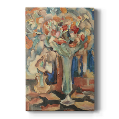 Canvas art print featuring an expressionist still life of flowers in a glass vase with soft watercolor tones on a clean white background.