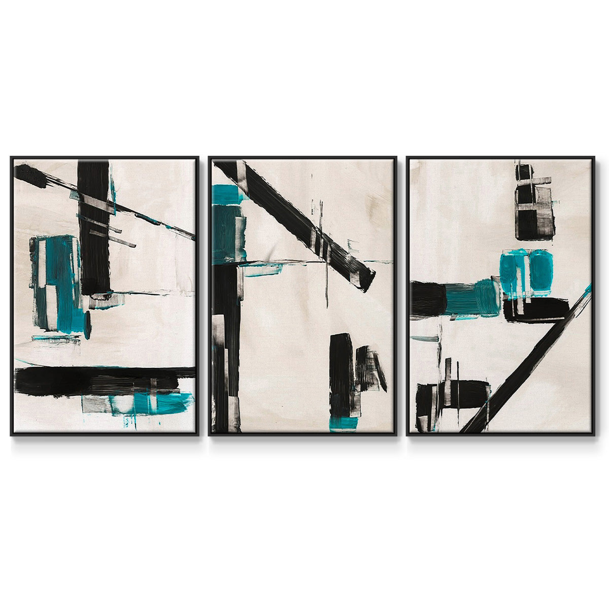 Geometry Notes I - Framed Premium Gallery Wrapped Canvas L Frame 3 Piece Set - Ready to Hang