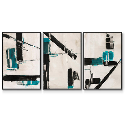 Geometry Notes I - Framed Premium Gallery Wrapped Canvas L Frame 3 Piece Set - Ready to Hang