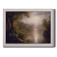 Luminous romantic landscape painting by Frederic Edwin Church printed on canvas in an ornate weathered white frame.