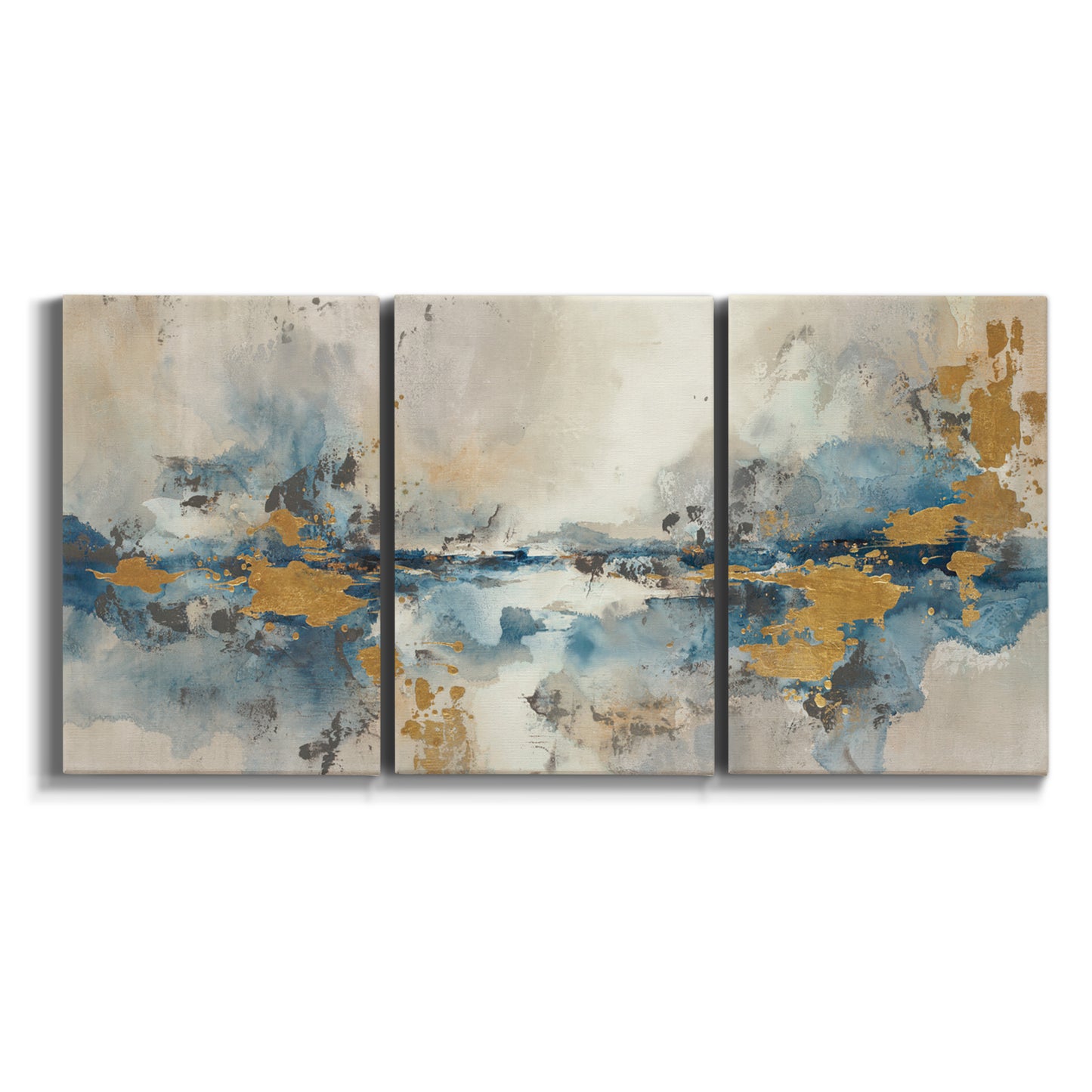 Three-panel canvas wall art featuring abstract soft morning light on white background.
