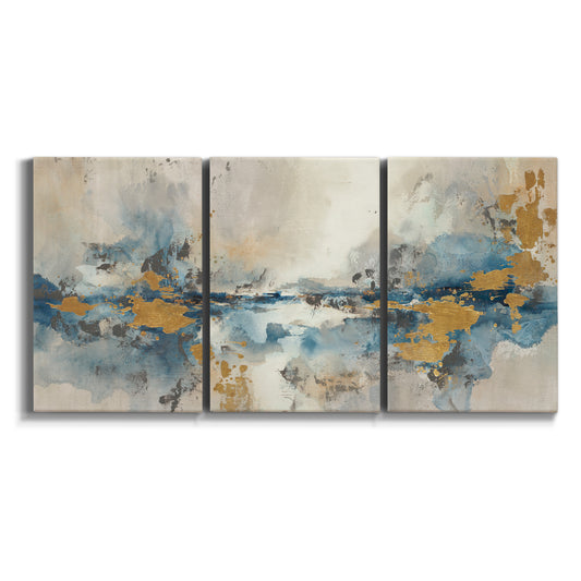 Three-panel canvas wall art featuring abstract soft morning light on white background.